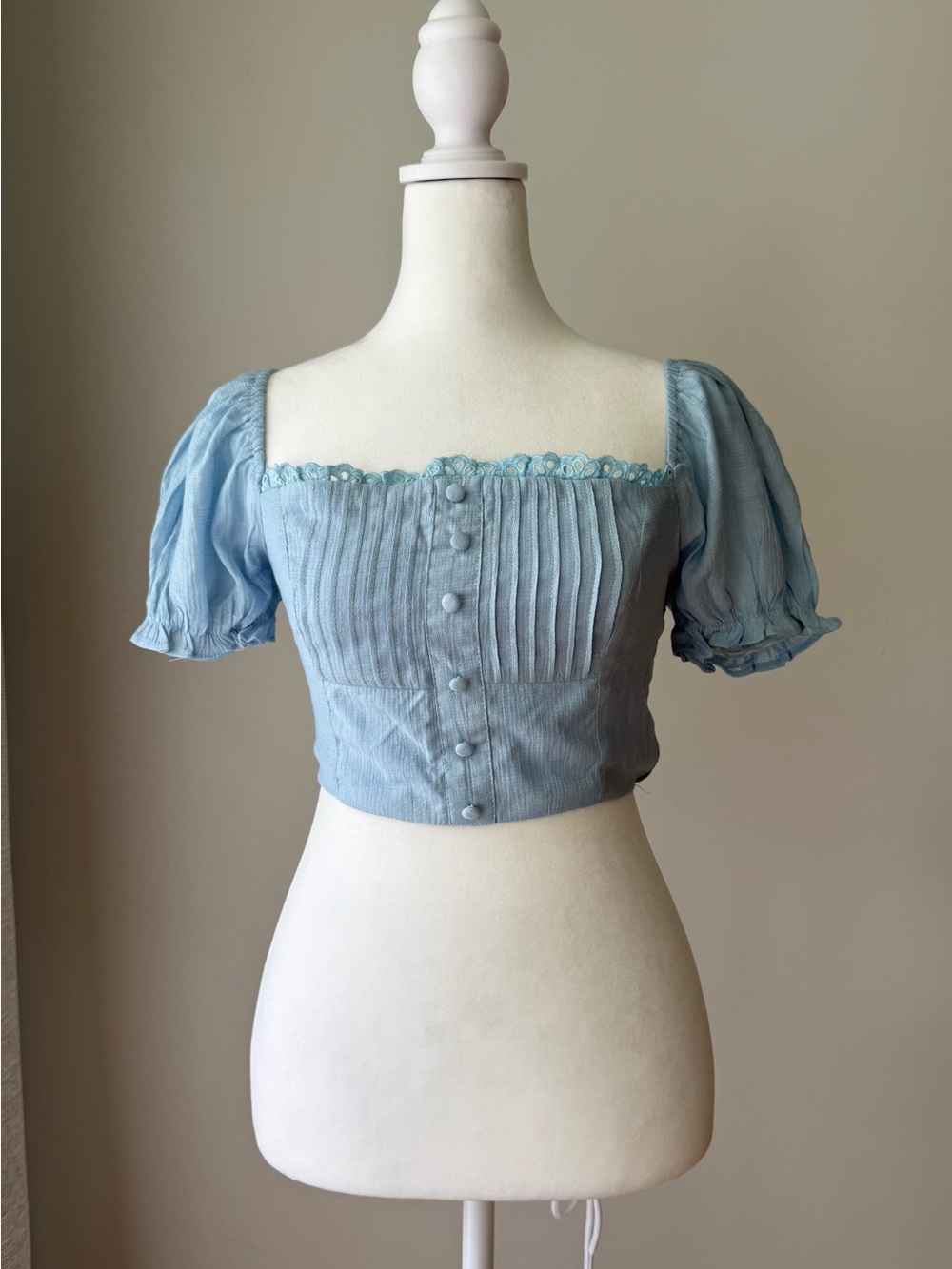 Who I Am Blue Puff Sleeve Crop Top Size 8 Cottagecore